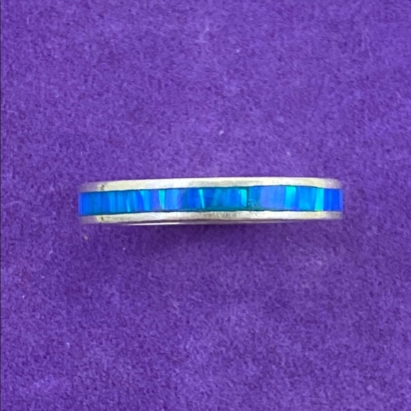 💛 Vintage Sterling Silver Blue Opal Seascape Ring - Picture 1 of 7